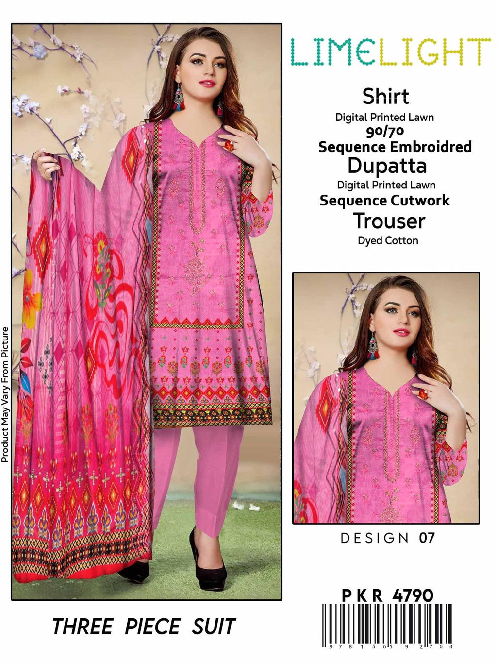 Lime Light Lawn Embroidered 3‑Piece Set | Digital Print Shirt, Dyed Trouser & Cutwork Dupatta