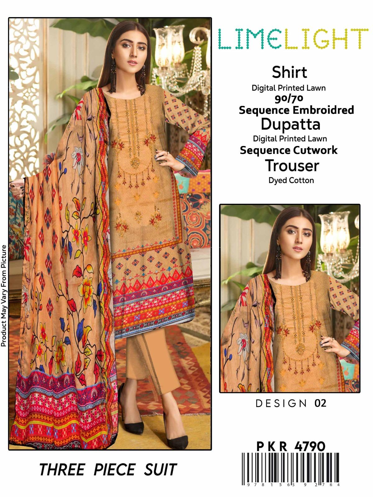 Lime Light Lawn Embroidered 3‑Piece Set | Digital Print Shirt, Dyed Trouser & Cutwork Dupatta