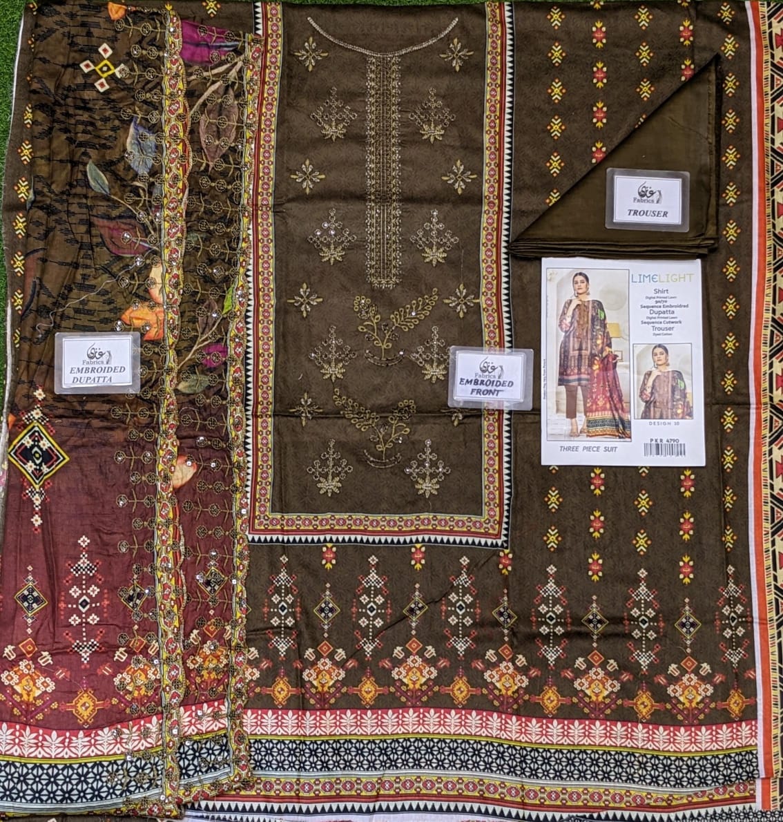 Lime Light Lawn Embroidered 3‑Piece Set | Digital Print Shirt, Dyed Trouser & Cutwork Dupatta