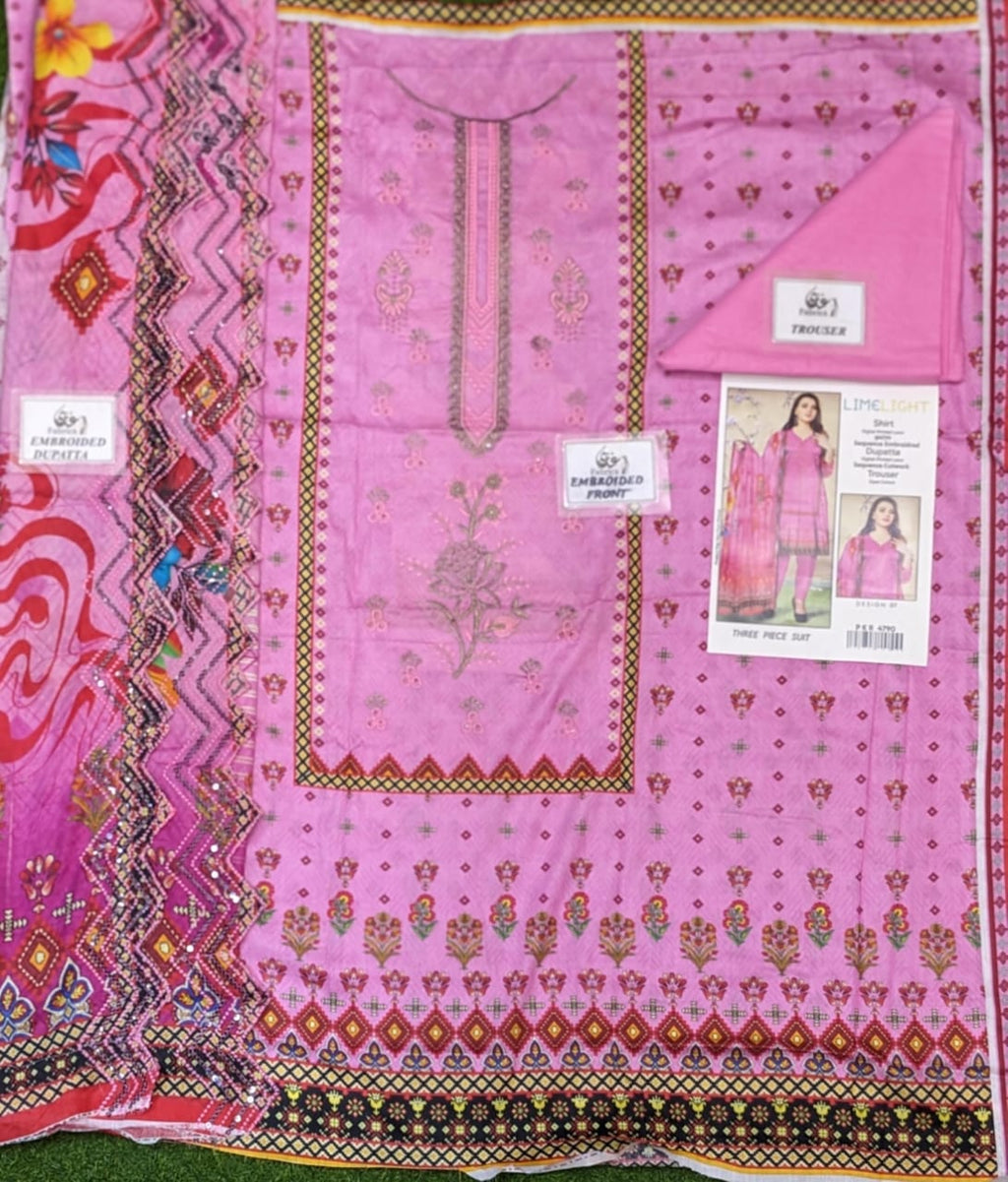 Lime Light Lawn Embroidered 3‑Piece Set | Digital Print Shirt, Dyed Trouser & Cutwork Dupatta