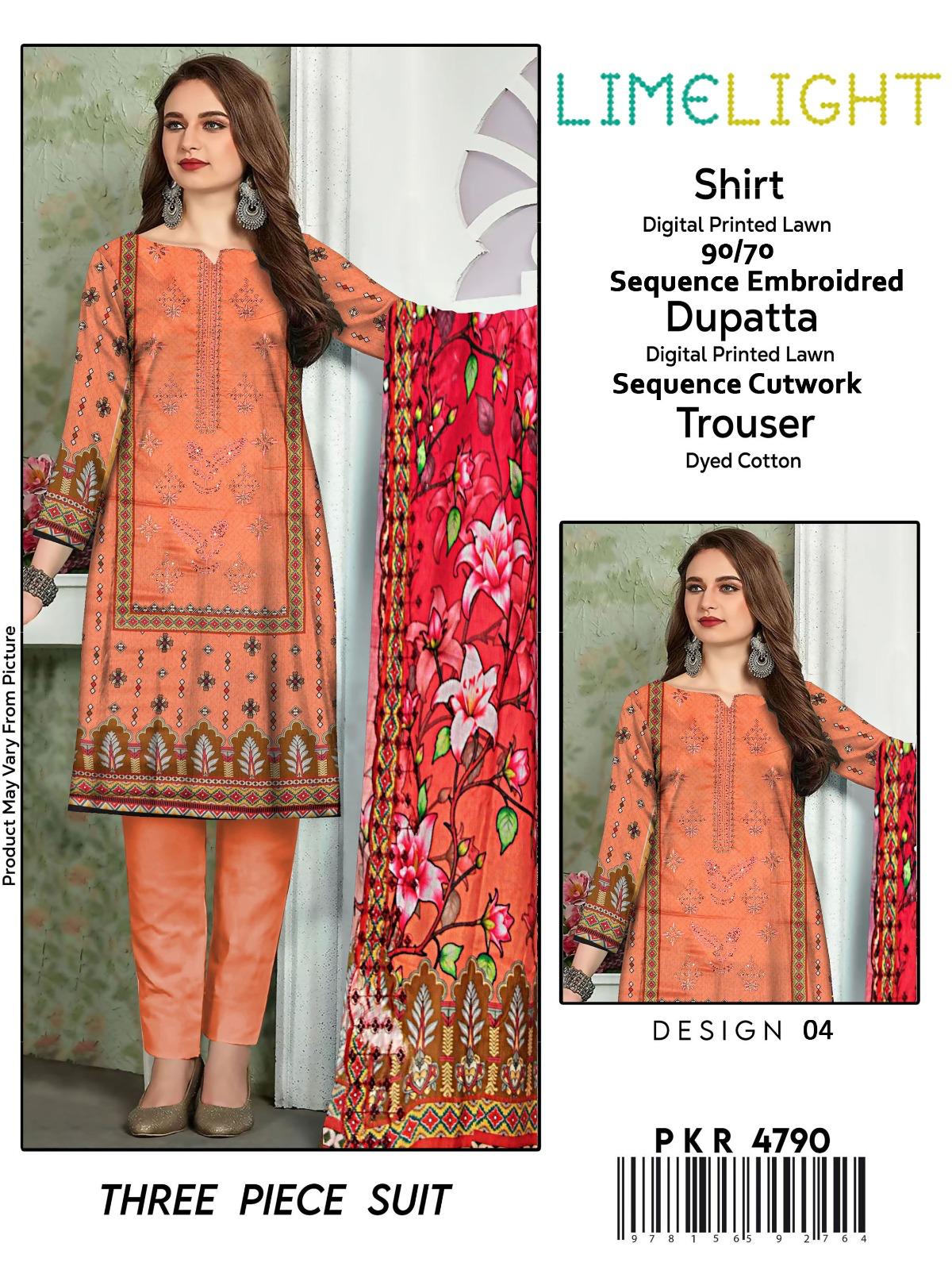 Lime Light Lawn Embroidered 3‑Piece Set | Digital Print Shirt, Dyed Trouser & Cutwork Dupatta
