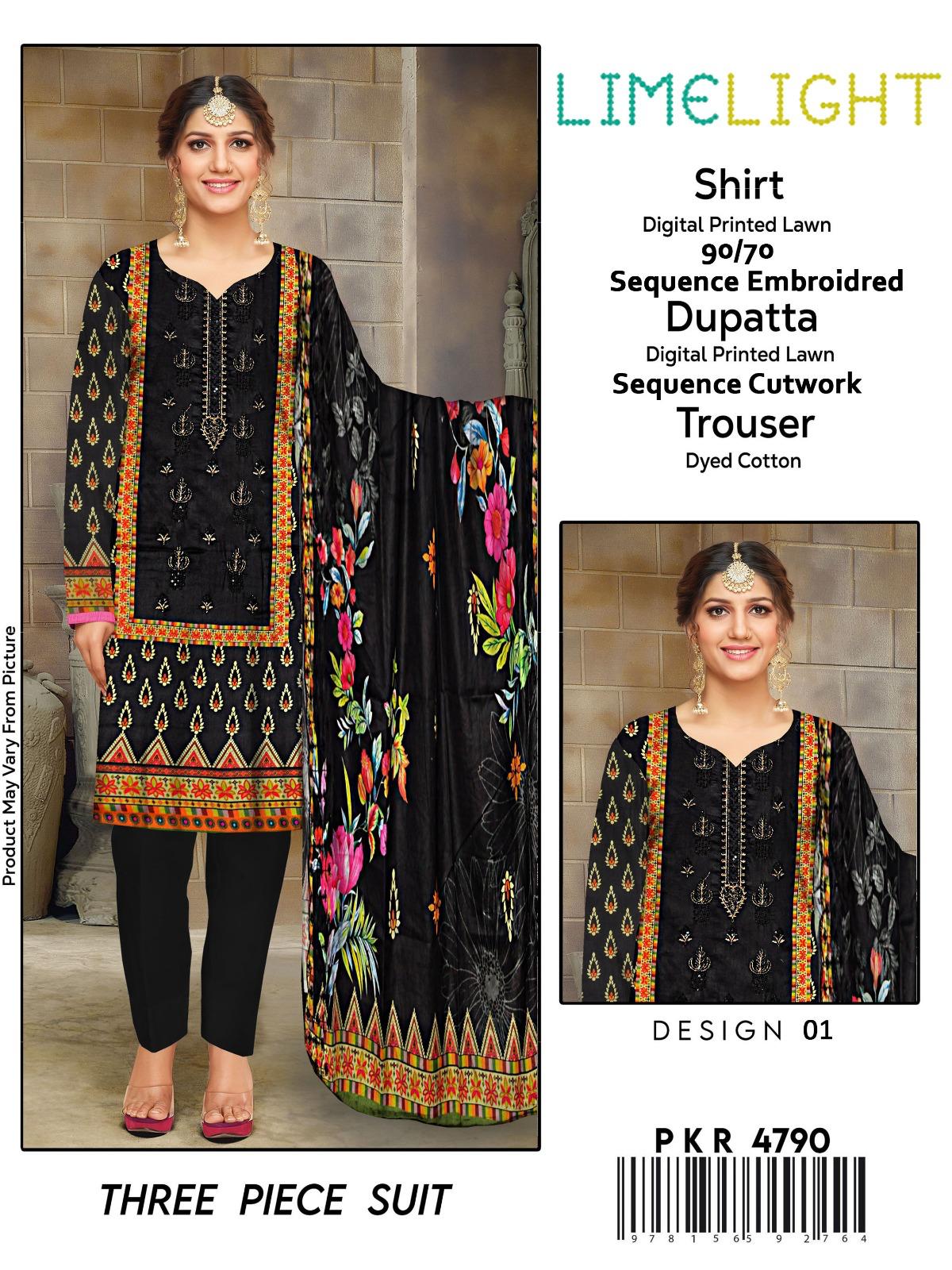 Lime Light Lawn Embroidered 3‑Piece Set | Digital Print Shirt, Dyed Trouser & Cutwork Dupatta