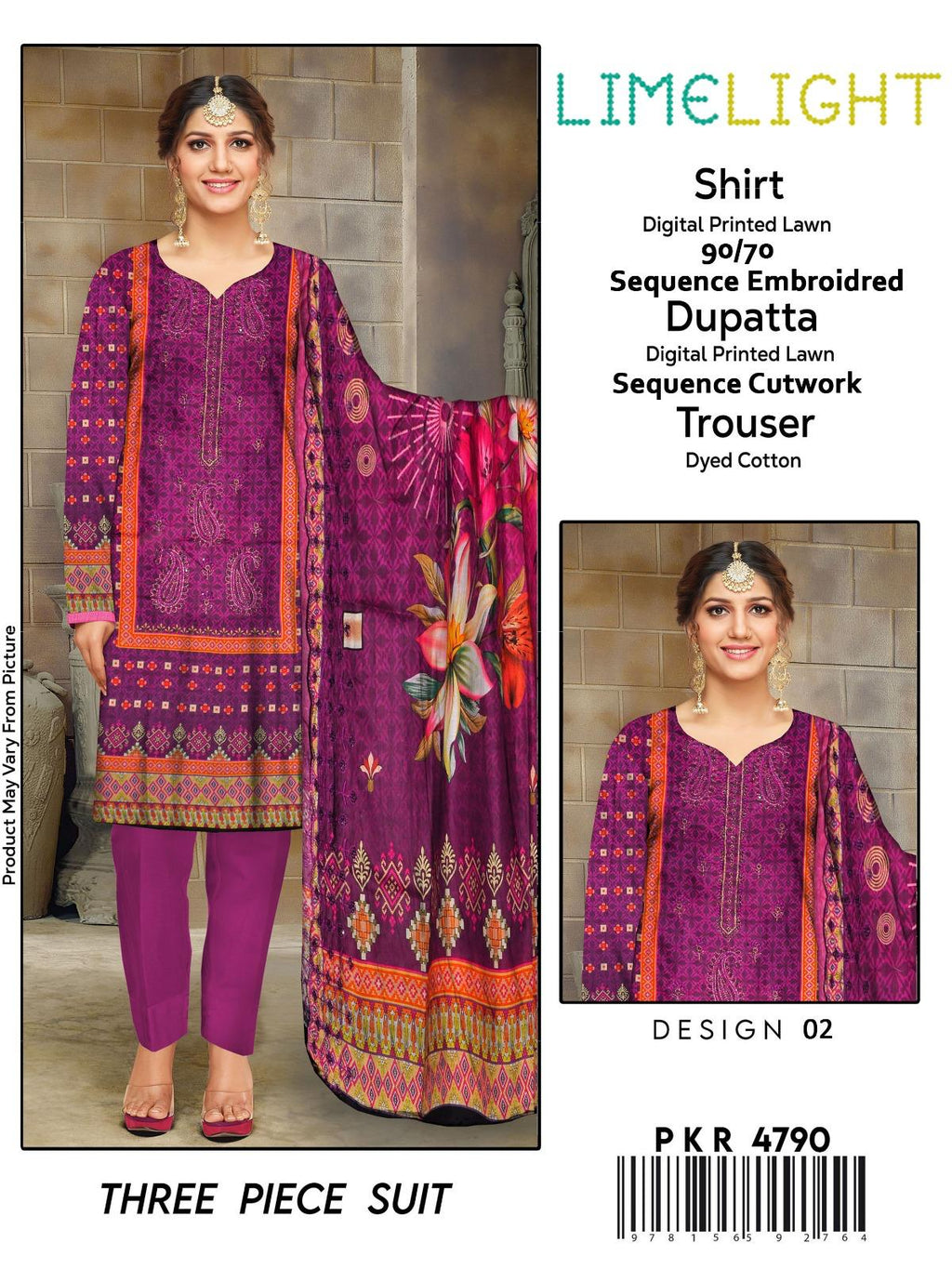 Lime Light Lawn Embroidered 3‑Piece Set | Digital Print Shirt, Dyed Trouser & Cutwork Dupatta