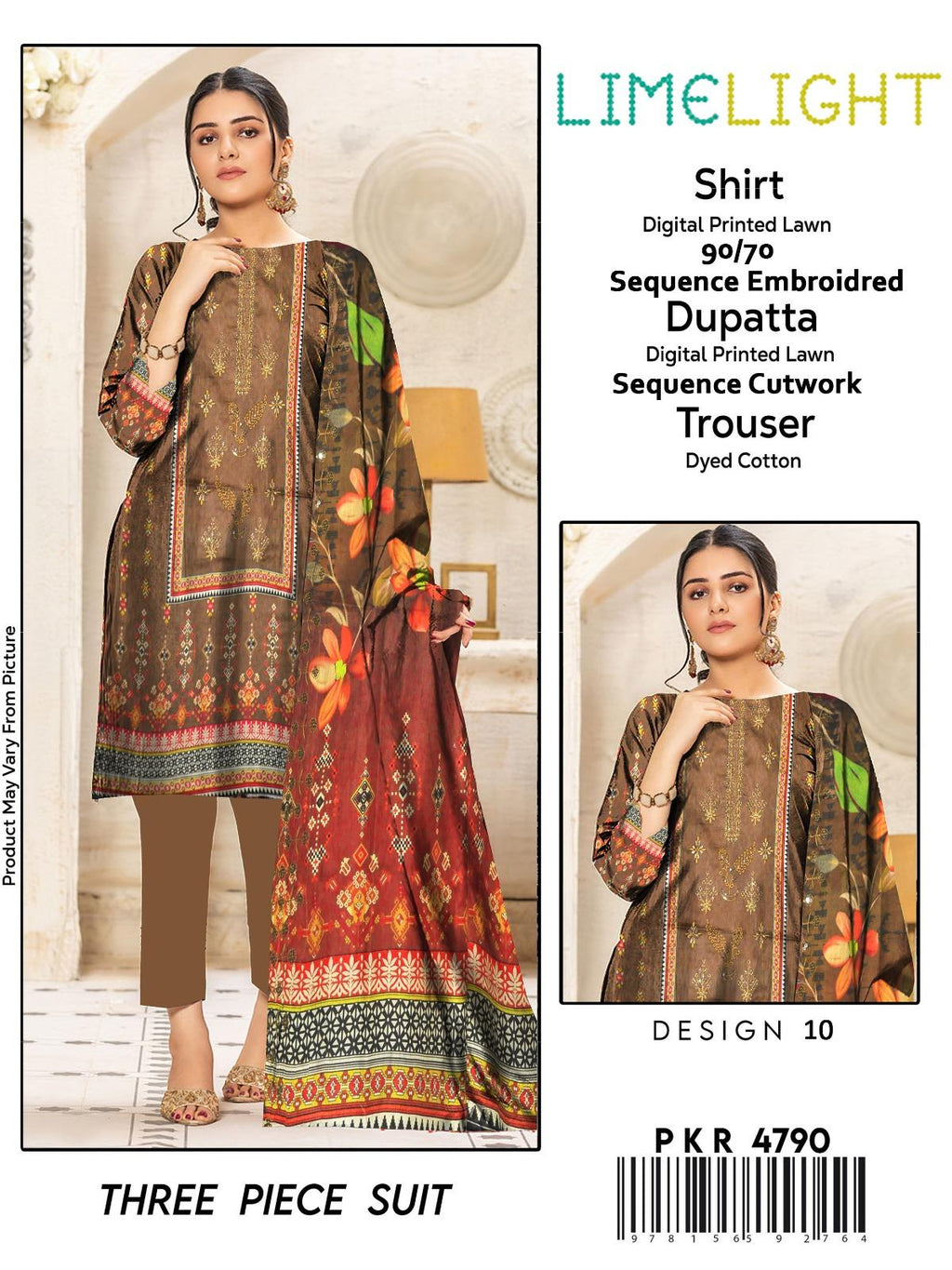 Lime Light Lawn Embroidered 3‑Piece Set | Digital Print Shirt, Dyed Trouser & Cutwork Dupatta