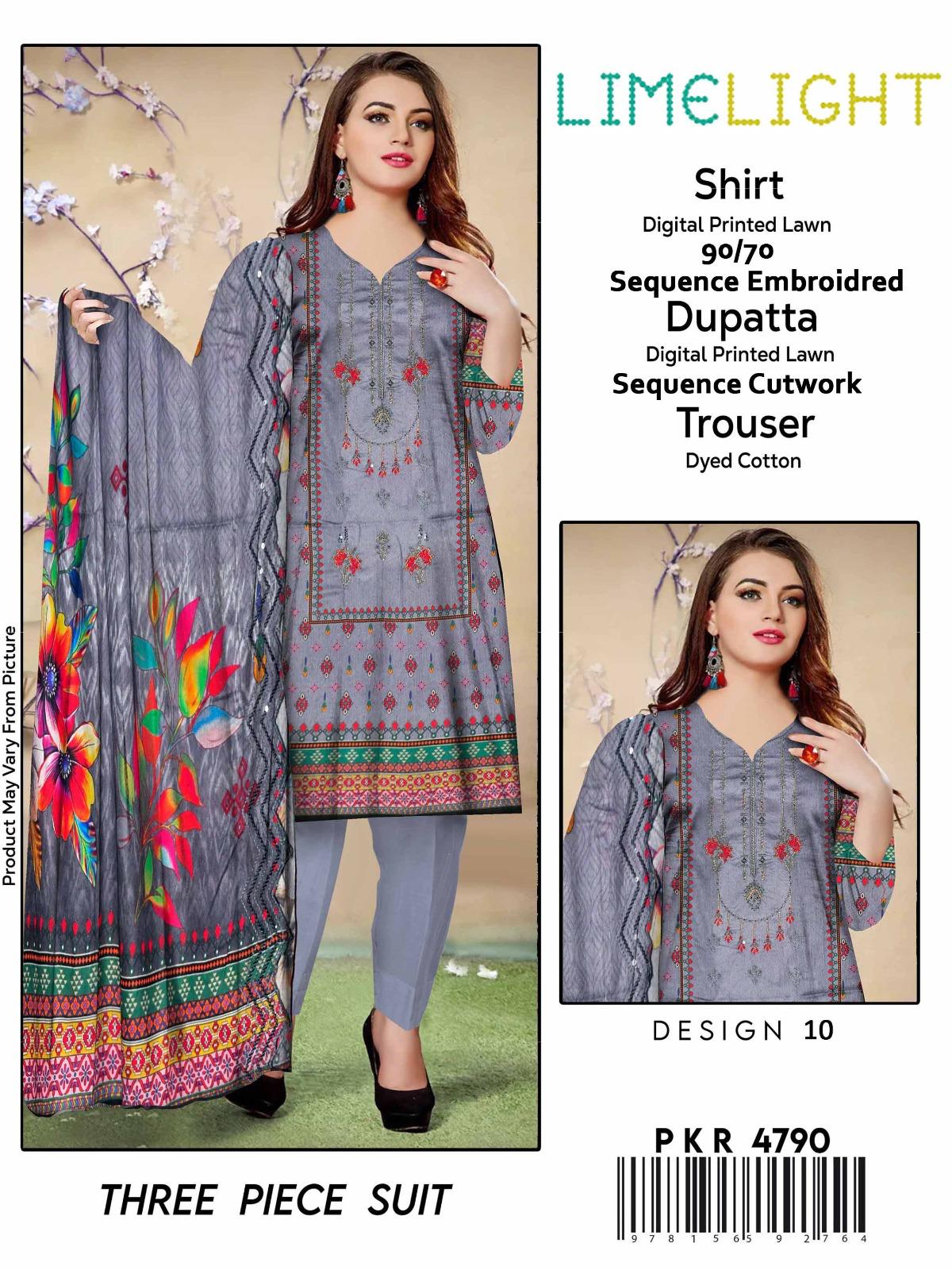 Lime Light Lawn Embroidered 3‑Piece Set | Digital Print Shirt, Dyed Trouser & Cutwork Dupatta