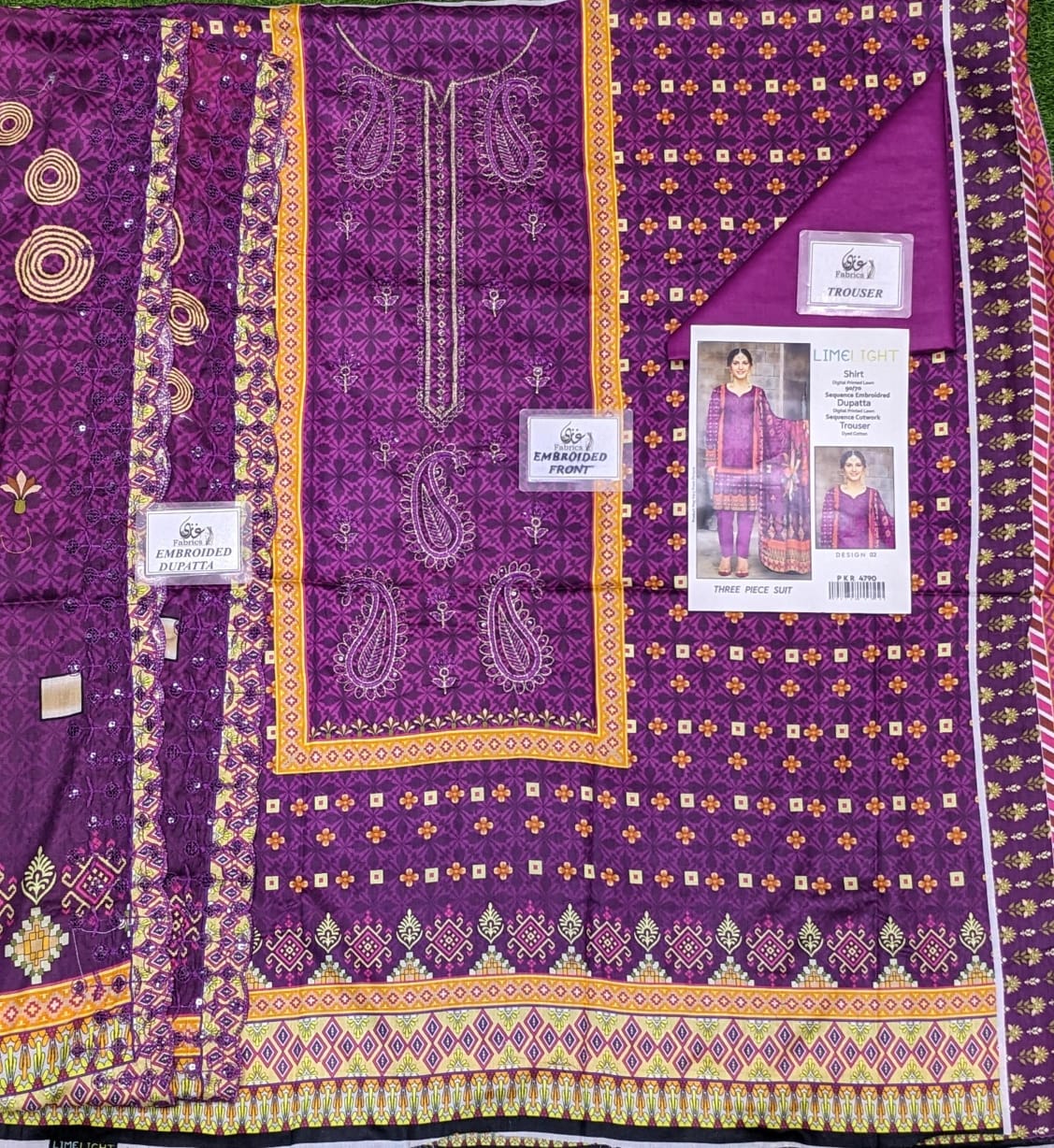 Lime Light Lawn Embroidered 3‑Piece Set | Digital Print Shirt, Dyed Trouser & Cutwork Dupatta